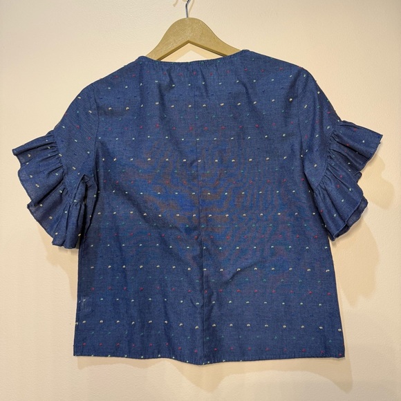 DREW Navy Blue And Multicolored Polkadot Ruffle Sleeve Top in size XS - Picture 3 of 7